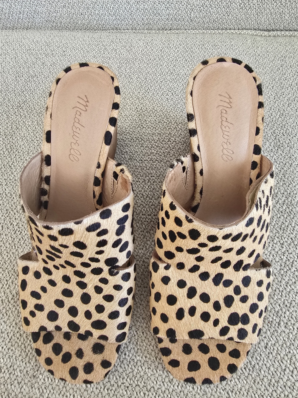 Madewell Tessa Spotted Leopard Calf Hair Block Heel Sandals 7 EUC